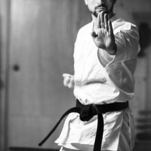 Karate student training