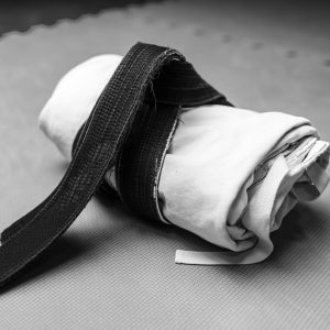 Karate Suit folded up neatly with black belt